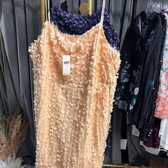 Anthropologie 3D Floral Embellished Mini Dress in Peach - Picture 7 of 10